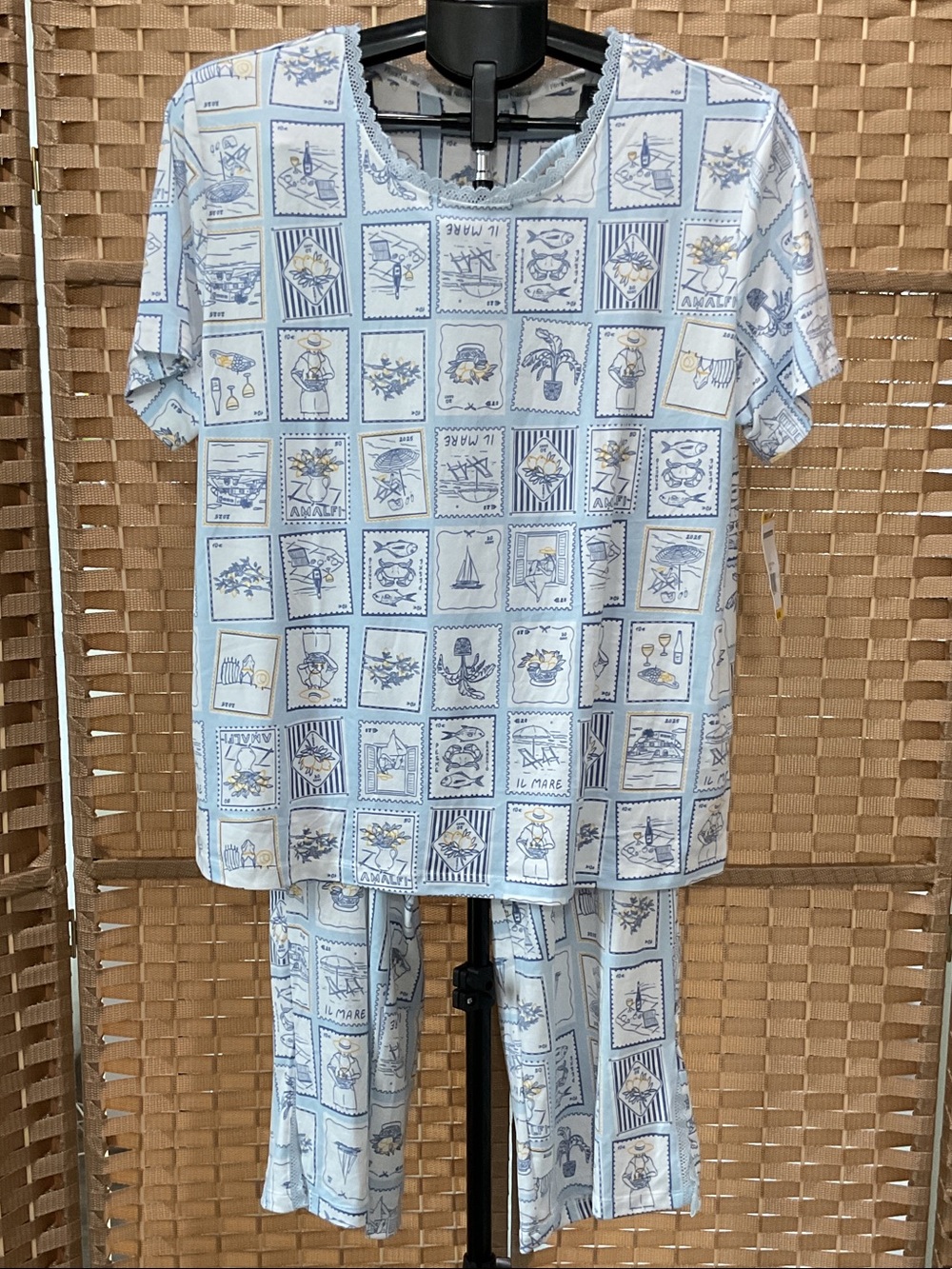 Flora Nikrooz Light Blue & White Nautical Stamp Print Pajama Set